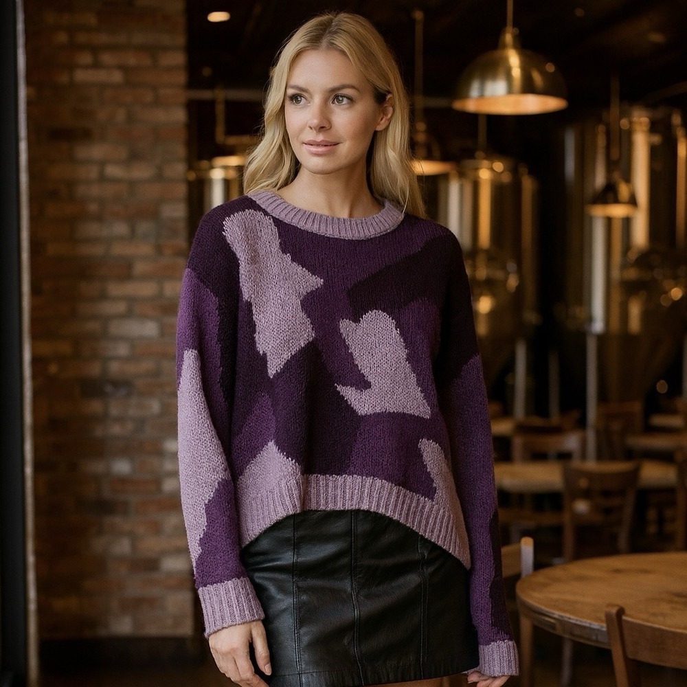 Wooden‎ Ships Sweater Women S/M  Purple Camo Oversize Mohair Blend Pullover